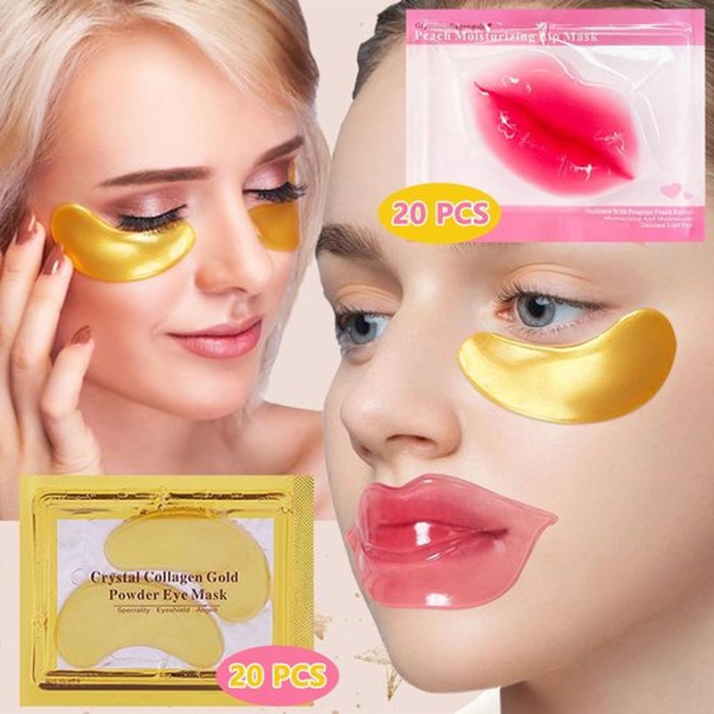 TIRDET 40 Pairs Lip Mask & Eye Mask, 24K Gold Gel Crystal Collagen Under Eye Patches for Puffy Eyes, Bachelorette Party Favors, Bridesmaid Gifts, Galentines Day Gifts, Bulk Mothers Day Gifts for Women