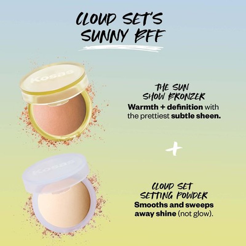 Kosas Sun Show Glowy Warmth Baked Bronzer - Contouring Powder for Cheekbones, Nose & Jawline - Enriched with Concentrated Fatty Acids - Talc-Free, Vegan & Hypoallergenic - Waves