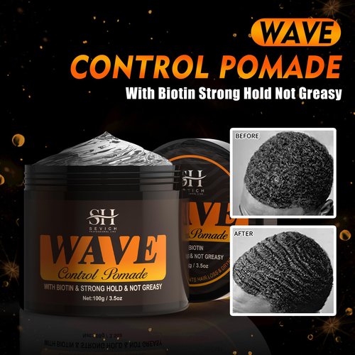 SEVICH 360° Wave Control Pomade for Men - Strong Hold Hair Styling Gel with Biotin, Water-Based Formula - Natural Wave Grease for Coarse, Medium & Straight Hair (100g/3.5oz)