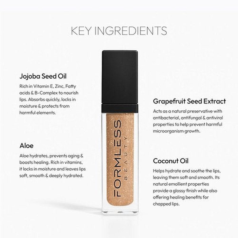 Formless Beauty by Jenny McCarthy Lip Gloss - Hydrating Radiance Lip in Nude with Bronze Glitter - Non-Toxic, High-Shine Finish