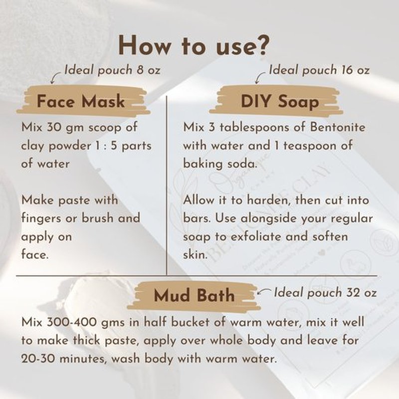 Organique Alchemy - Bentonite Clay Powder For Face, Body & Hair, Deep Pore Cleansing & Detox, Indian Healing Calcium & Sodium Clay, For Masks & Bath 32 oz (920g)
