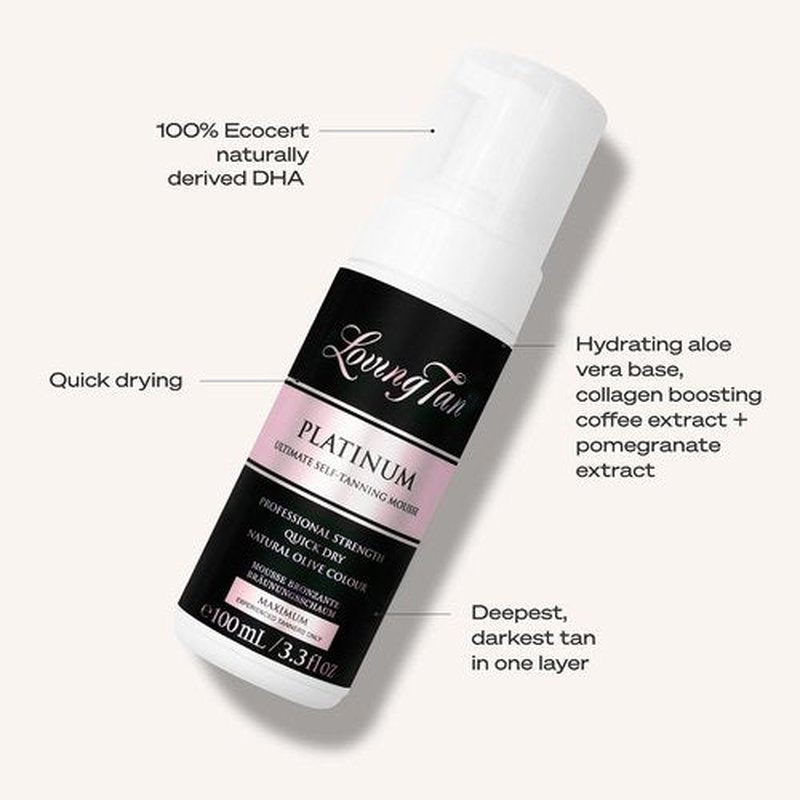 Loving Tan Platinum Self Tanning Mousse - Dark, Streak-Free & Natural Looking - 3.3 Fl Oz, 5+ Applications