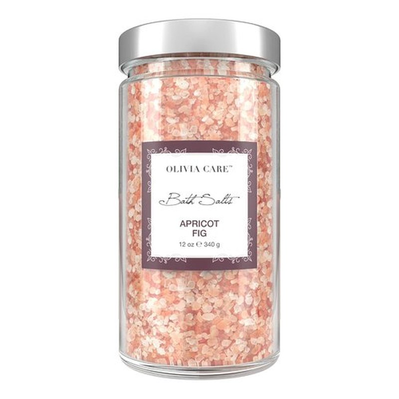 Olivia Care Pink Himalayan Bath Salts - Relieve Muscle Tension & Exfoliate Skin | Natural Apricot Fig, 12 OZ