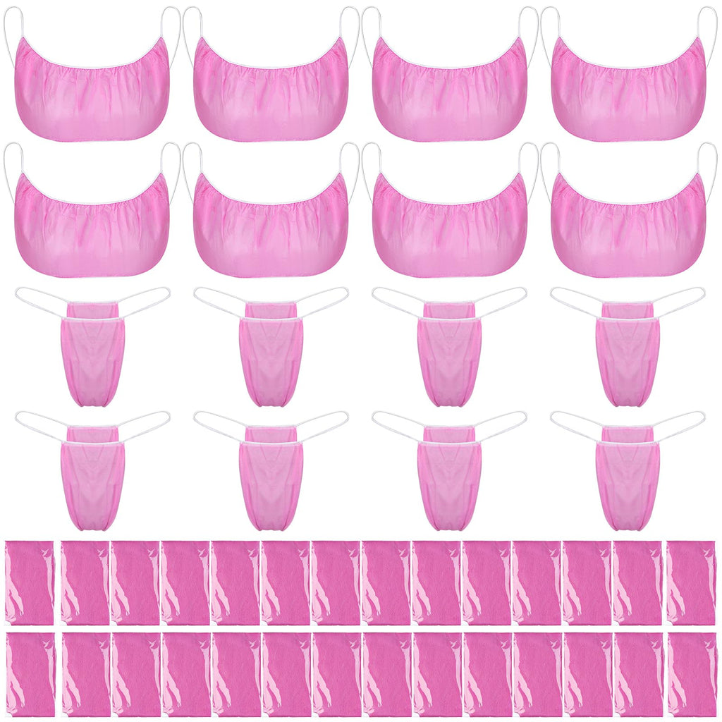 100Pcs Disposable Bra and Panties Women Disposable Bikini T Thong and Bra Spa Underwear for Spa Massage Spray Tanning (Pink)