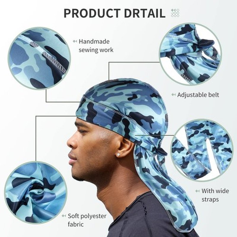 Tarpop 6 Pcs Camo Durag for Men Silky 360 Waves, Colorful Camo Durag Design Du Rag Cap for Men and Women Hip Hop Rapper