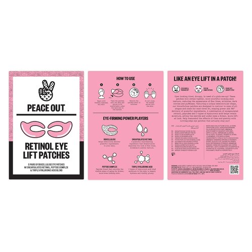 Peace Out Retinol Eye Lift Patches - 360° Biocellulose Mask with Retinol & Peptides | 5 Pairs for Youthful Skin
