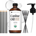 Kate Blanc Cosmetics Castor Oil Organic (16oz), 100% Pure, Cold Pressed, Hexane Free, Glass Bottle. Natural Oil for Hair, Eyelashes, Eyebrows. Body Oil & Skin Moisturizer with Starter Kit