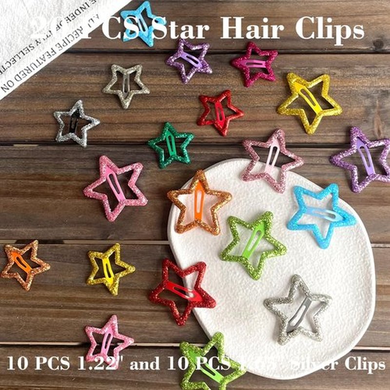 20 PCS Sparkling Star Hair Clips Snap Hair Accessories Non Slip Clips for Girls Women Metal Hair Clip Star Hair Barrettes Stars Hair Clips for Women Stars Hair Clip
