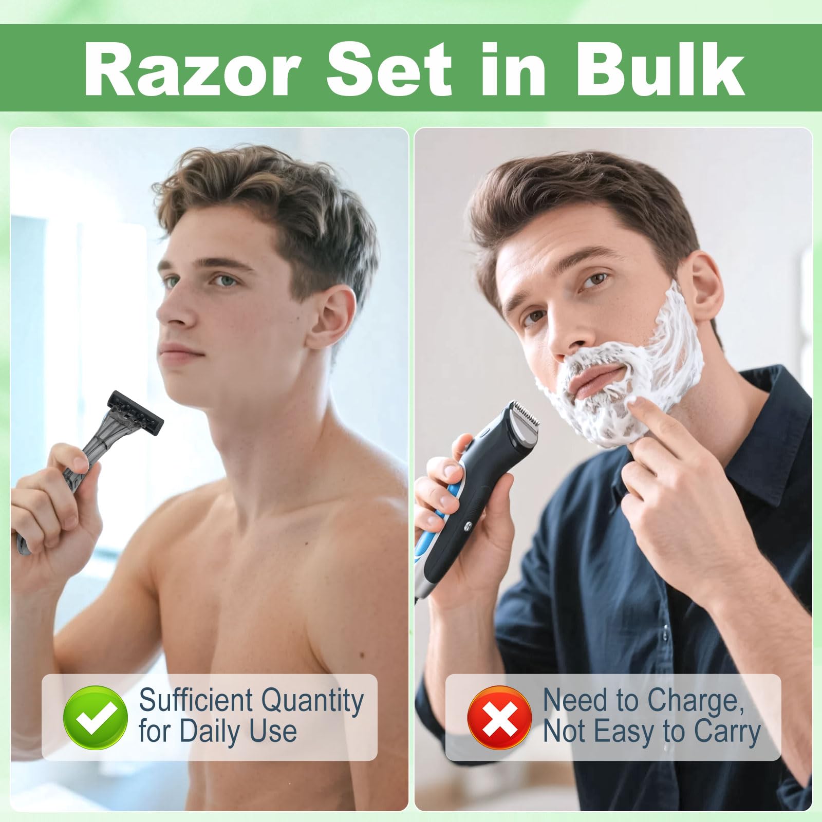 Lilingsty Disposable Razors Bulk, Gray Razors Individually Wrapped Bulk, With Shaving Cream For Hotels, Shelters, Homeless, Nursing Homes, Charities, Churches (60-PACK)