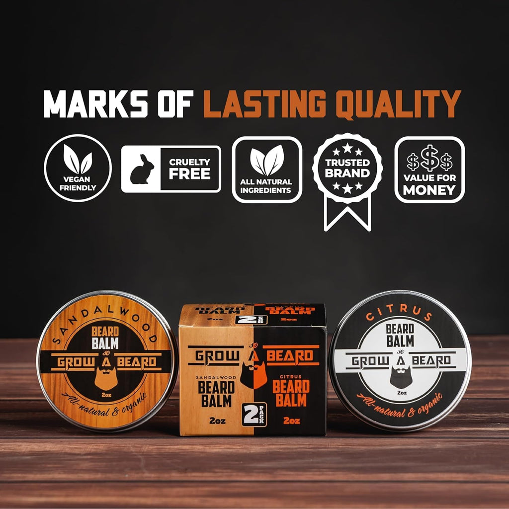 Beard Balm for Men, 2oz Sandalwood & 2oz Citrus Scent, w/Jojoba Oil & Shea Butter, Styling Cream for Men, Moisturizer & Softener, Beard Care Leave in Conditioner (2 Pack) (Balm)