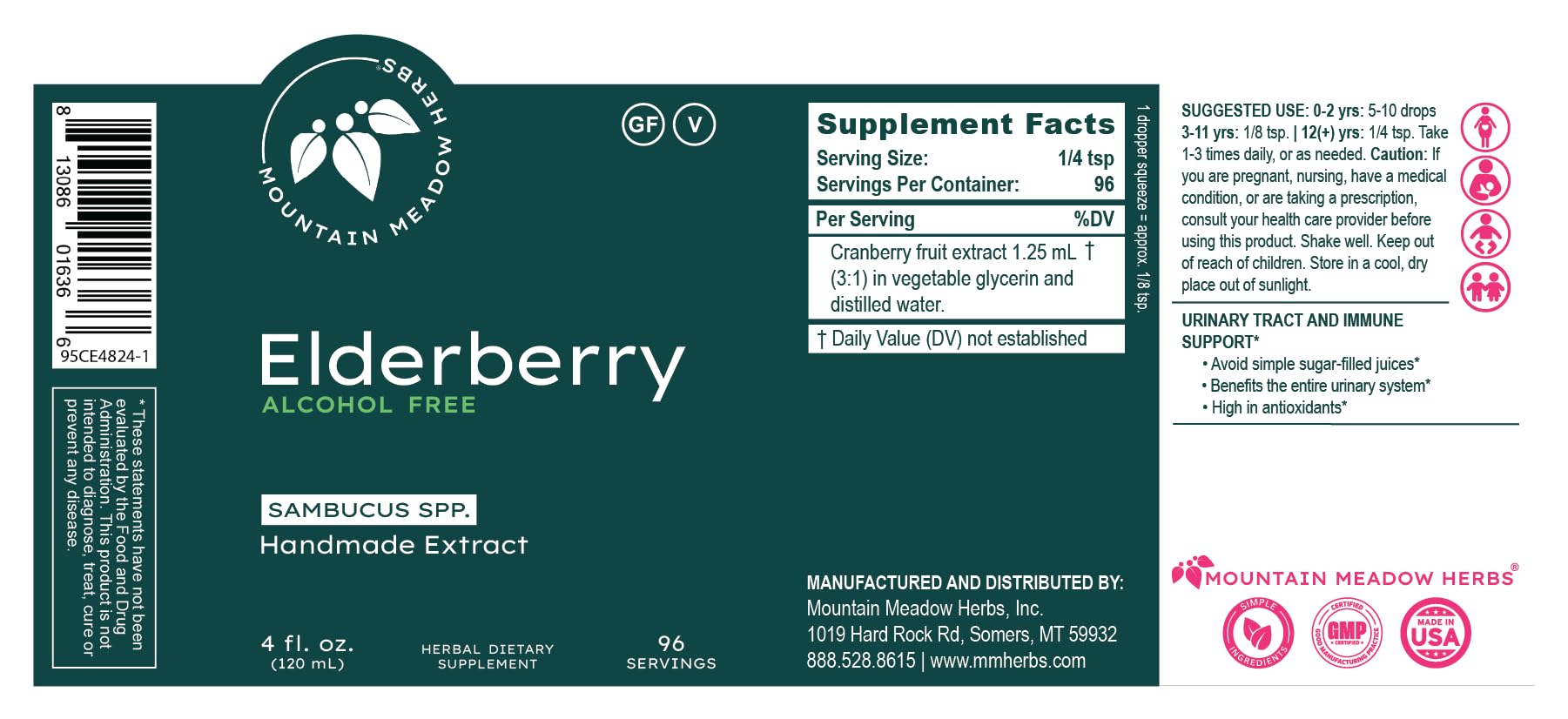 Mountain Meadow Herbs Elderberry Extract | All Natural Immune Booster | Fast-Acting Liquid Concentrate | Promotes Immune System Health | Tincture 4 oz.