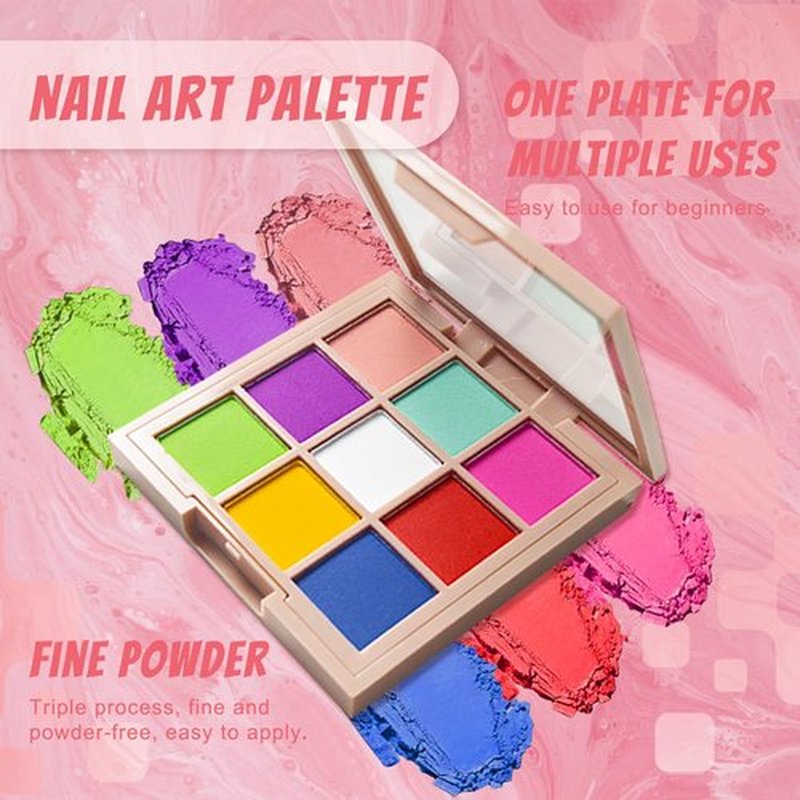 MKNZOME 18 Colors Nail Pigment Powder Palette, Pigment Powder for Nails Set and Nail Art Sponges with Grabbing Pen, Ombre Aura Pigmentos para Uñas, D+F