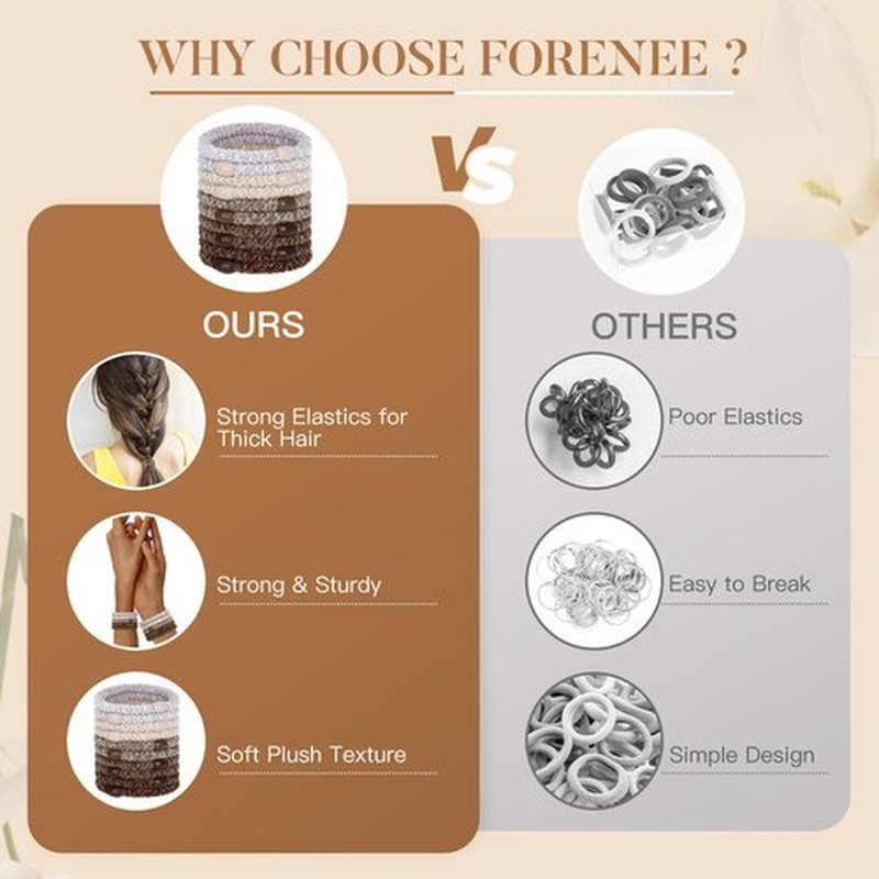 FORENEE Braided Hair Ties No Damage, 10 Pcs Soft Plush Hair Bands for Women's Hair, Bracelet Hair Elastics & Ponytail Holders for Thick Hair - Brown