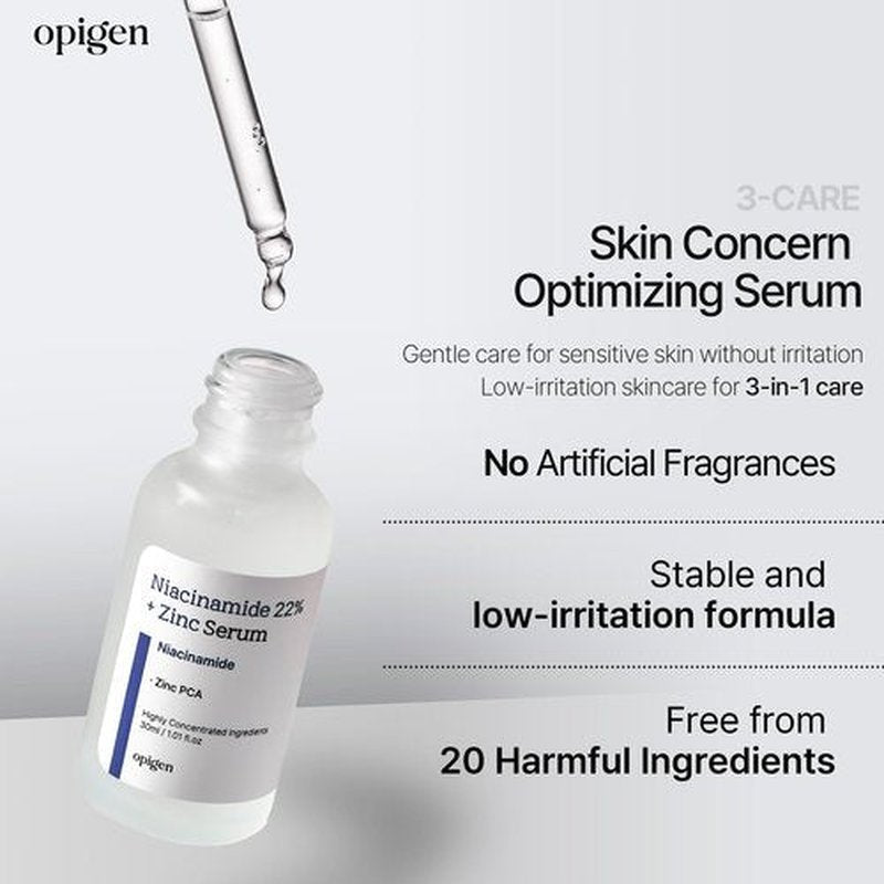 opigen Niacinamide 22% + Zinc Serum for Face, Pore Reducer, Diminishes Acne Prone, Skin Balancing Pore Reducing, Korean Skin Care, 1oz