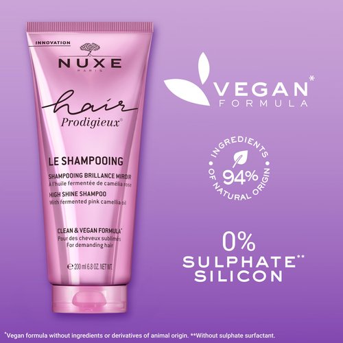 Nuxe Hair Prodigieux High Shine Shampoo. Nourishing Gentle Cleanser that Intensifies Hair Shine & Smoothness. Silicone-free & Sulfate-free, Ideal for Daily Use, 6.8 Fl Oz