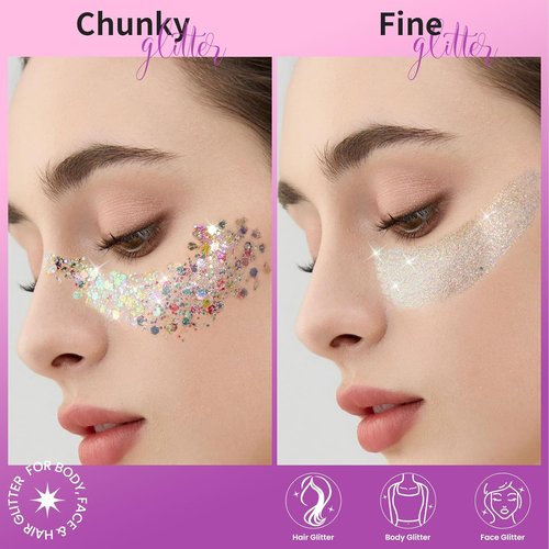 Teenitor Face Glitter Set - 2pcs Versatile Body & Hair Glitter Gel | 20g White Makeup Glitter