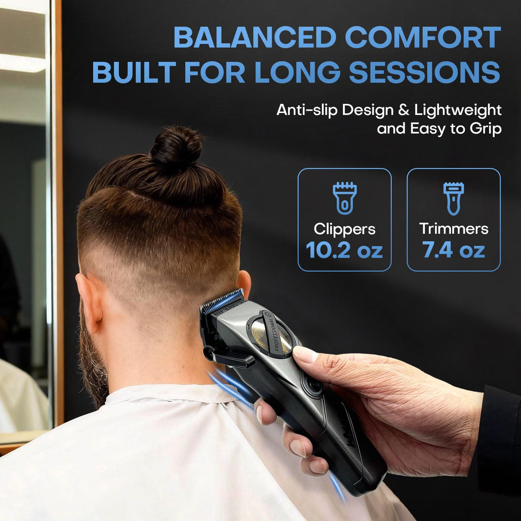 WMARK Hair Clippers for Men Professional Barber Clippers and Trimmers Set Cordless Hair Clippers for Hair Cutting, High Speed, Rechargeable, Powder Metallurgy DLC Ceramic Fade NG-8613 KIT (Gray)