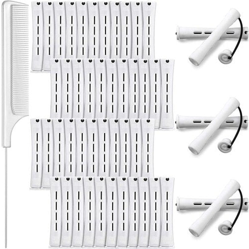 Skiennix 48 Plastic Hair Perming Rods - Curlers with Steel Pintail Comb for Hairdressing | 0.63 Inch (White)