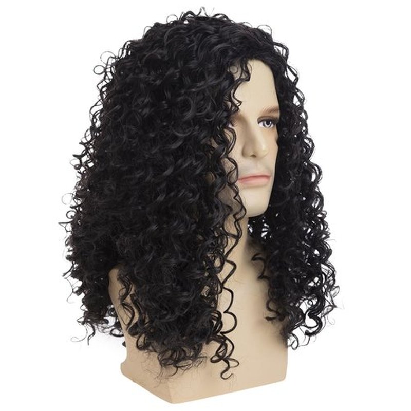 Dsimeig Long Curly Black Wigs for Men Halloween Costume Party Wig