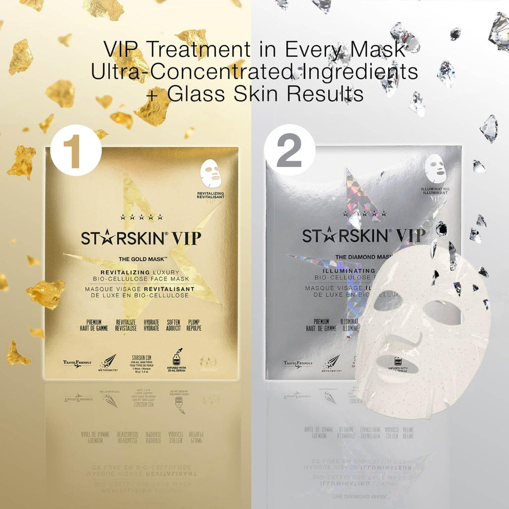 STARSKIN VIP Gold Mask Face, Coconut Bio-Cellulose Revitalizing Face Mask for all Skin Types, Korean Skin Care, Instant Hydration and Plump, Moisturizing and Nourishing, K-Beauty (Pack of 4)