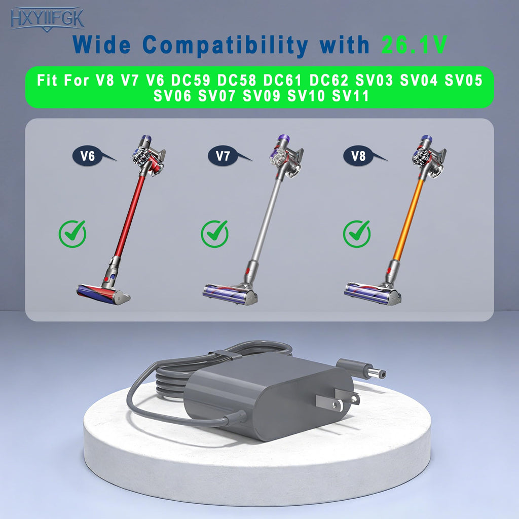 26.1V Cordless Vacuum Cleaner Charger Compatible with Dyson V6 V7 V8 SV04 SV03 DC59 DC58 DC62,Absolute Animal Motorhead 209468-01 209568-01 967813-02 205720-02 Power Cord (Not for V10/V11/V12 Models)