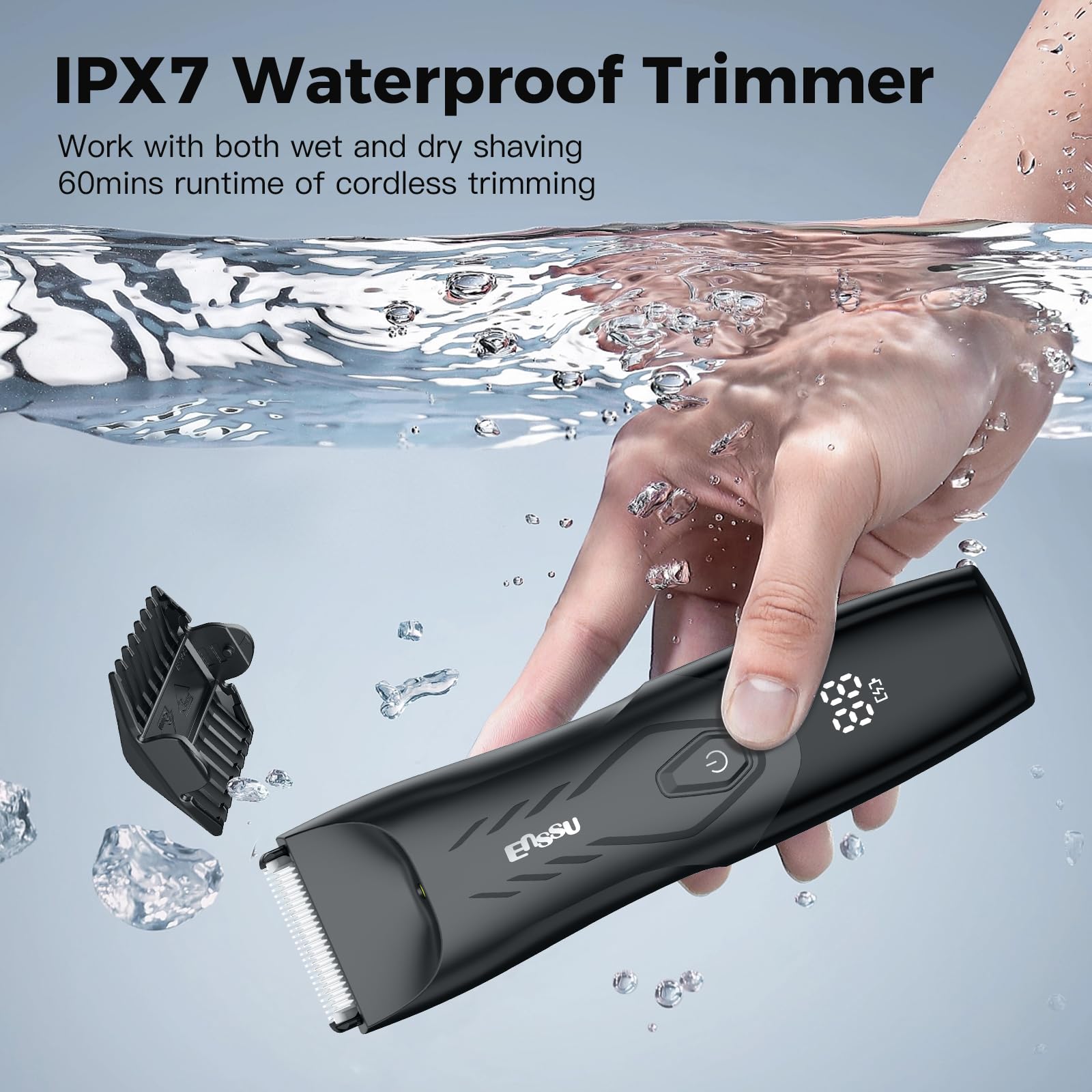 ENSSU Body Hair Trimmer for Men, Pubic Groin Hair Trimmer for Men with Safe Blade, Cordless Ball Shaver w/Light & Charging Dock, Waterproof Body Groomer for Man, LED Display &1H Quick Charge,Green