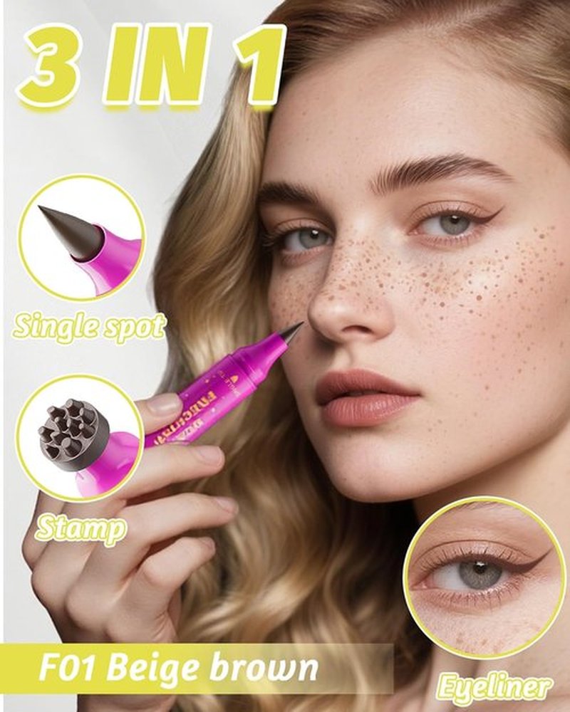 Skiennix Dual Ended 2-in-1 Faux Freckle Stamp Pen - Waterproof Multi-Prong Design for Natural Makeup
