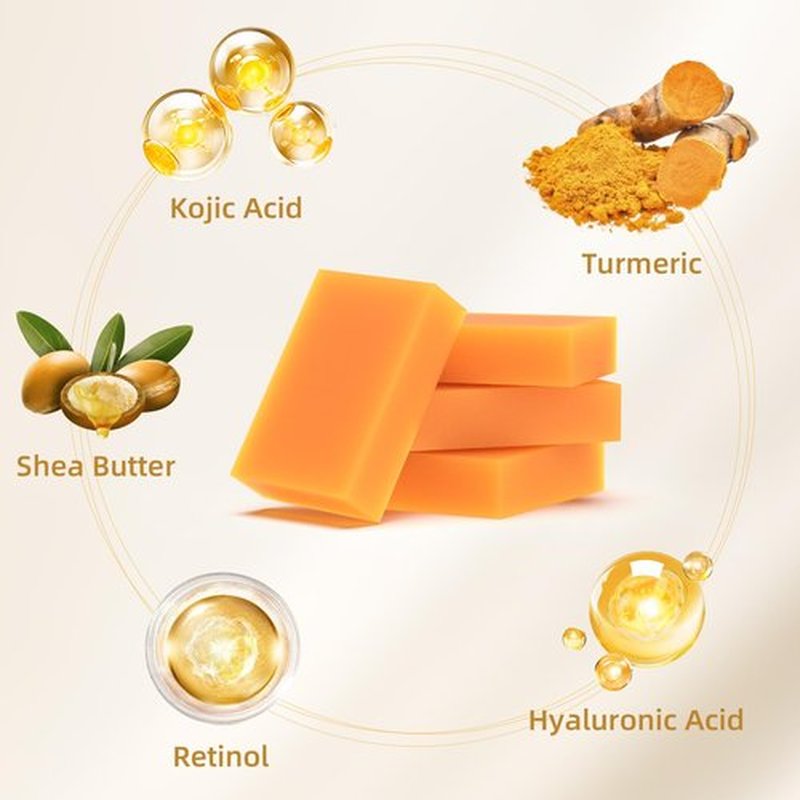 HOYEHOLA Kojic Acid Turmeric Soap Bar - Dark Spot Remover for Face Even Skin Tone, Moisturizing & Nourishing Natural Ingredients 4Packs