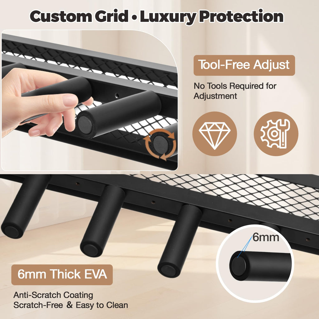 JollyJive 5-Guitar Stand Floor with Wood Storage Shelf, 27.8lbs Heavy Duty Multi-Guitar Rack Holder (1.2mm Steel Tubes), Patented 3-Sided Mesh Shield for Acoustic, Electric & Bass, Premium Studio Furniture,Gray