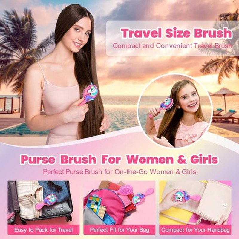 Sparkle Unicorn Toddler Hair Brush for Toddler Girls & Kids Ages 2-4+, Pink Mini Unicorn Hairbrush, Gentle Detangling brush, Wet & Dry Hair, Soft Ball-Tip Bristles for Sensitive Scalp, Travel-Friendly