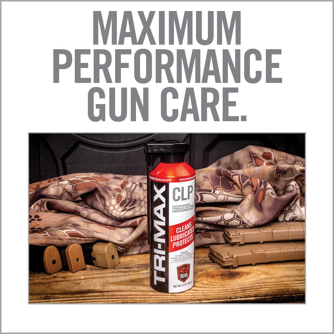 Real Avid Tri-Max 12oz CLP Gun Cleaning Oil - Long Lasting Gun Cleaner Spray w/Two-Position Nozzle Straw Excels in Extreme Temperatures