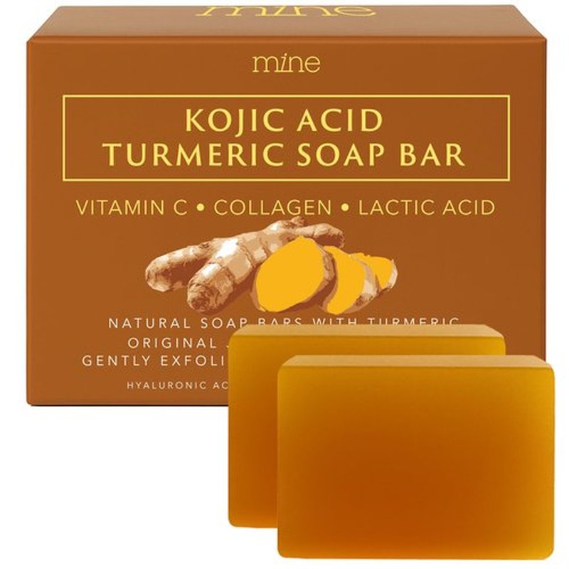 Mine Turmeric Kojic Acid Soap Bar with Vitamin C, Collagen, Shea Butter & Lactic Acid – Natural Skin Glowing