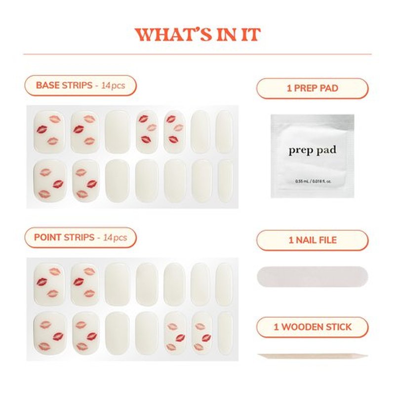 Heyhae Semi Cured Gel Nail Strips | No LED Lamp Needed | Spring, Valentines | Easy Apply & Remove, Salon Quality | Includes 28 Strips, 1 Prep Pads, Nail File & Wooden Stick - Hey, Hugs & Kisses