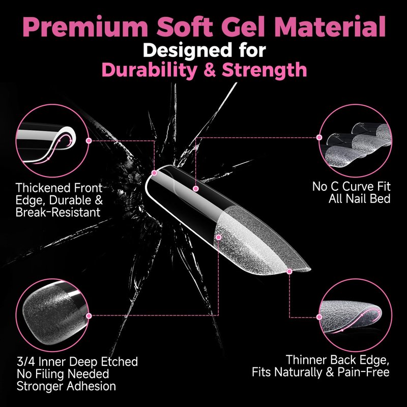 UNA GELLA Square Gel Nail Tips 15 Sizes Medium Square Press on Nails Pre Etched 300pcs Soft Gel Fake Nails Full Cover For Nail Extension Home DIY Nail Salon for Women