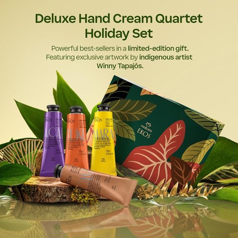 Natura Deluxe Hand Cream Holiday Set | 4 Vegan Brazilian Moisturizers - Nourishing for Dry Hands - 2.6 oz
