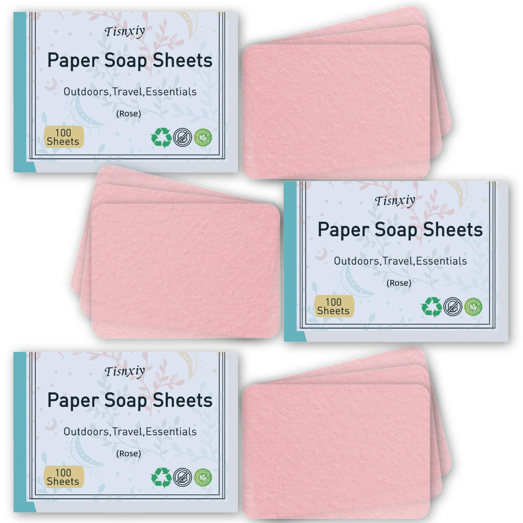 Tisnxiy Paper Soap Sheets for Hand Washing - (300 Sheets) Portable Dissolvable Mini Travel Soap for Camping, Hiking, Outdoor Adventures - Large Size Hand Soap Sheet（Rose）