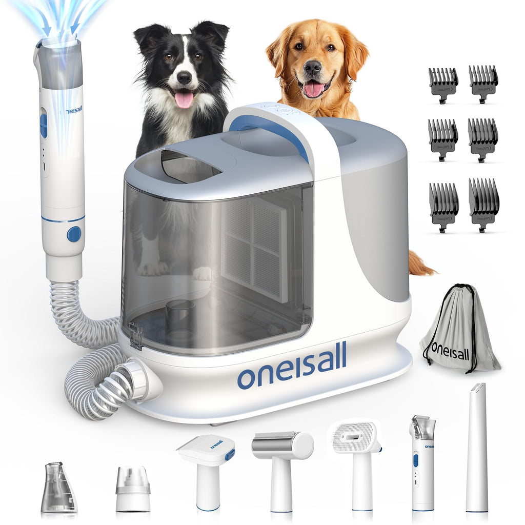 oneisall Dog Grooming Vacuum, 13000Pa Extra Large 3L Dust Cup Pet Vacuum with Clipper Nail Grinder & Shedding Brush, 7 in 1 Dog Grooming Kits, Low Noise, 3X Capacity & 3 Suction Levels, BM3