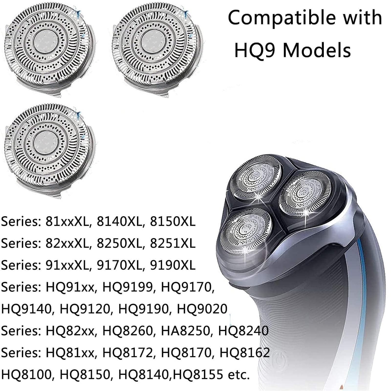 Suleto HQ9 Replacement Heads Blades Compatible with Phillips Shaver Heads Razor Series HQ9 Shaving Head Part Replace for HQ9070 HQ9080 HQ8240/8260 PT920 8140XL 8150XL 8160XL 8170XL