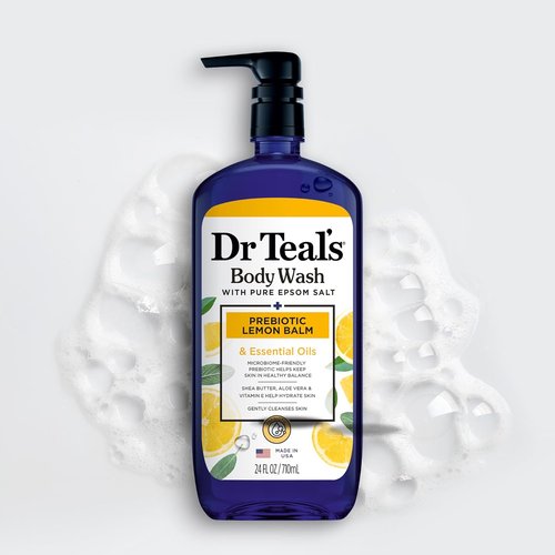 Dr Teal's Body Wash - Pure Epsom Salt with Prebiotic Lemon Balm & Sage | 24 Fl Oz (Pack of 4)