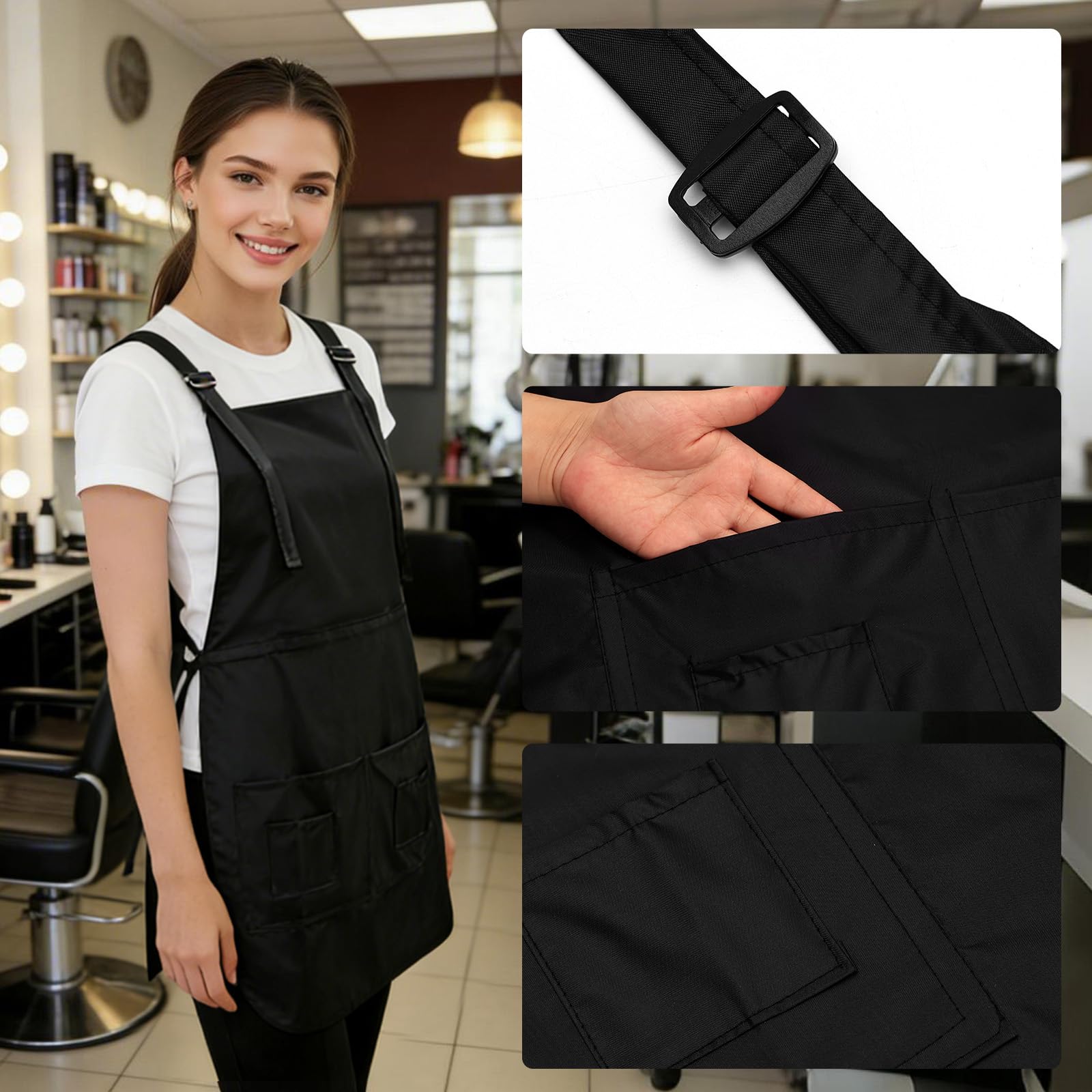 BARBERTOP Hair Stylist Apron for Women/Men, Adjustable Professional Salon Apron with 4-Pocket, For Barber, Hairdresser, Cosmetology, Dog Grooming, Gardening, Cooking, Art Apron Fits All Body Types