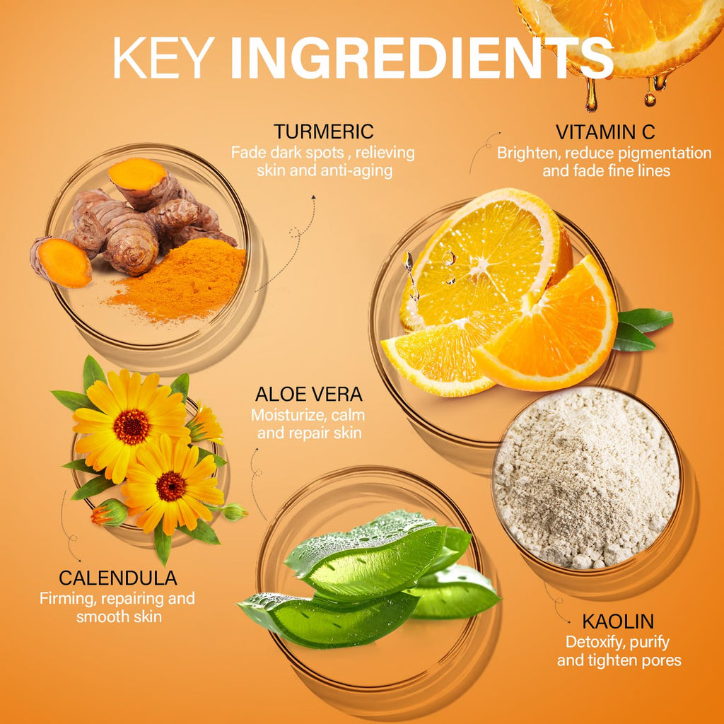 ulluxe Turmeric Vitamin C Clay Mask for Dark Spots, Dull Skin, Moisturizing, Skincare Facial Mask for Blackheads and Pores Cleansing, Improve Uneven Skin Tone, Face Skincare Gift, 5.29 oz