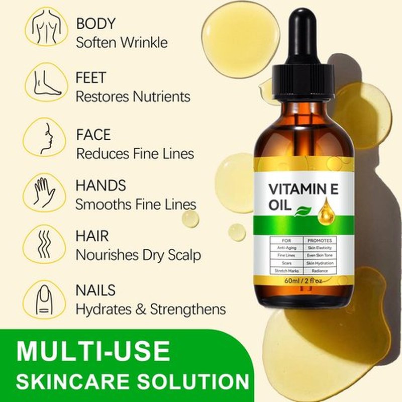 Bieyoc Vitamin E Oil, Body Oil Blend 75,000 IU Boost Skin Collagen, Hydrate and Plump Skin, Reduce Fine Lines and Scars, 2 Fl Oz