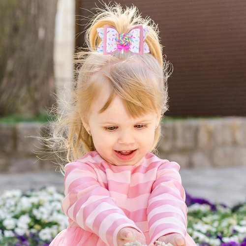 Beleki Lollipop Hair Bows, Glitter Hair Clips for Girls Sparkly Confetti Sprinkle Handmade Bows Metal Alligator Hairpin Hair Accessories for Girls Birthday Back to School Party Decor - Pink