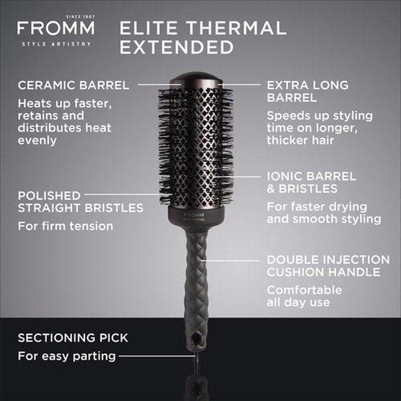 Fromm Elite Thermal Ceramic x Ionic 2" Round Brush for Expert Blowouts and Faster Hair Drying | Extended Barrel for Styling, Smoothing, Straightening Longer Thicker Hair