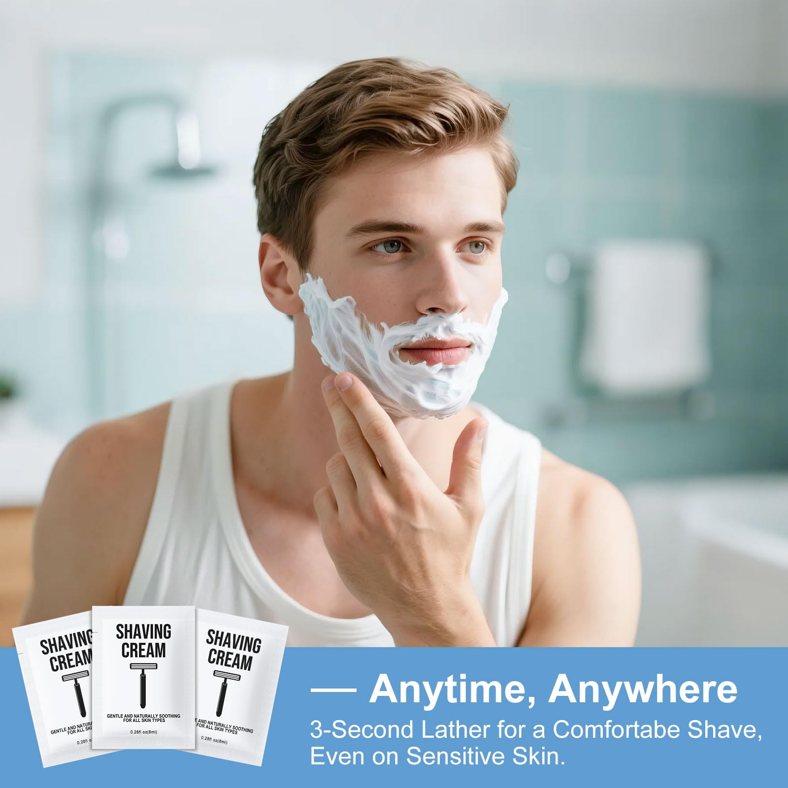 Travel Shaving Cream Bulk for Men 8ml/0.28fl oz,Disposable Shaving Cream in Bulk Individual Travel Shave Cream for Hotel Homeless Charity Home Nursing(Unscented,Pack of 50)