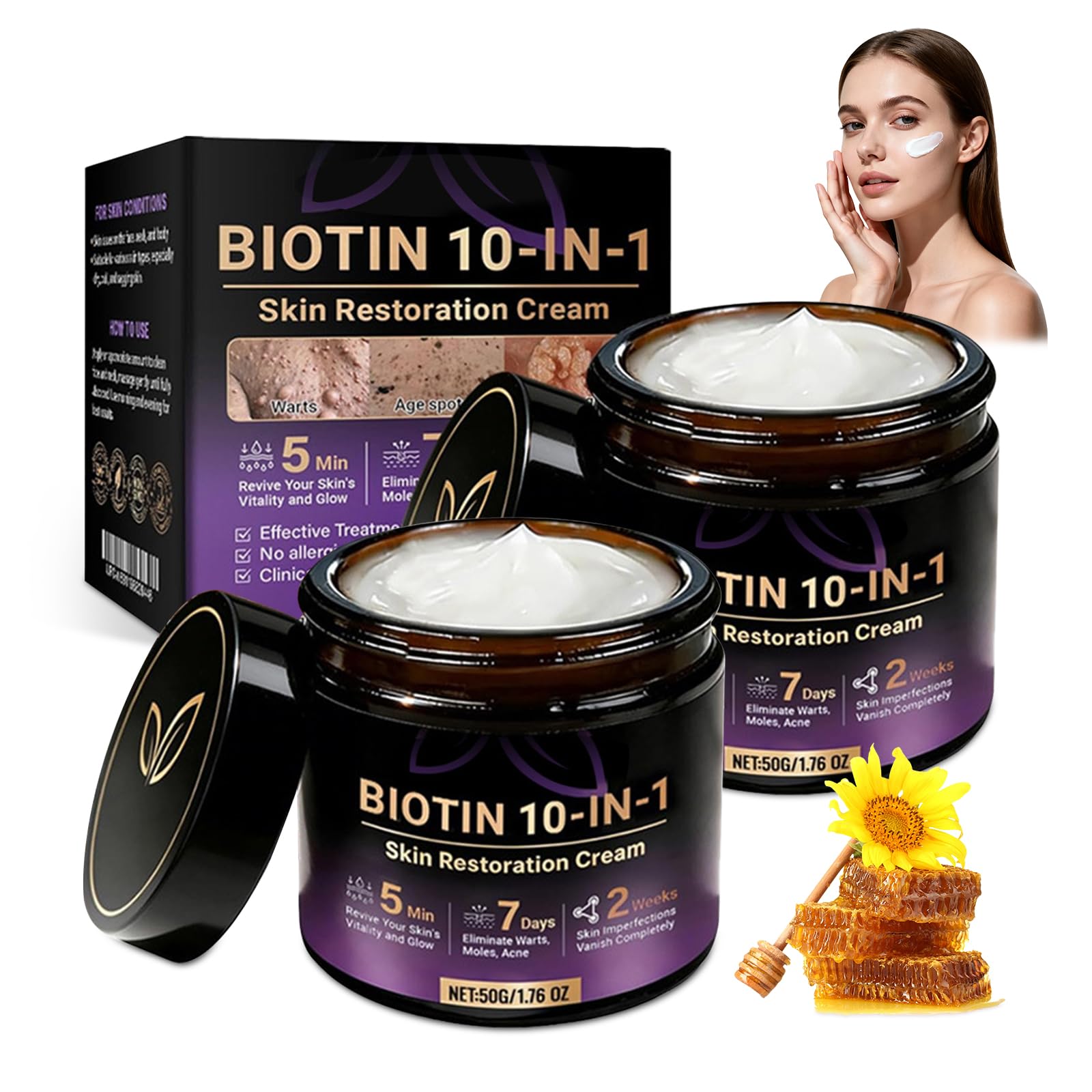 Biotin 10-in-1 Skin Restoration Cream, 2026 New Professional Skin Treatment Cream, Evolvion Natural Ingredient Skin Cream, Moisturizer, Natural Collagen Lifting Serum for All Skin Types(2PCS)