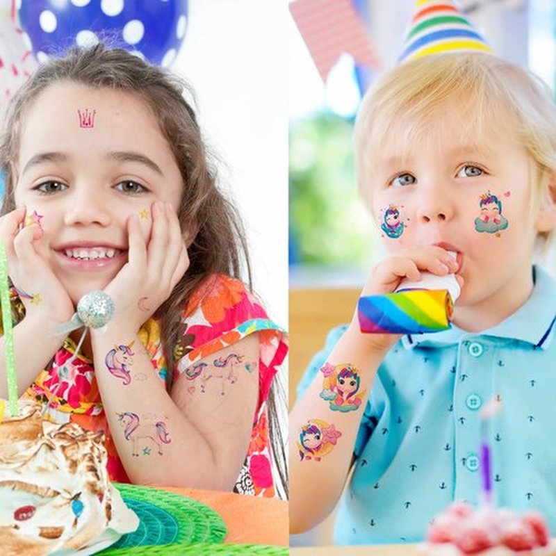 Fanoshon Glitter Temporary Tattoos for Kids Girls Birthday Party Favors Supplies, 12 Sheets Rainbow Children Face Decoration Stickers Easter Holiday Gift Halloween Goodie Bag Stuffers