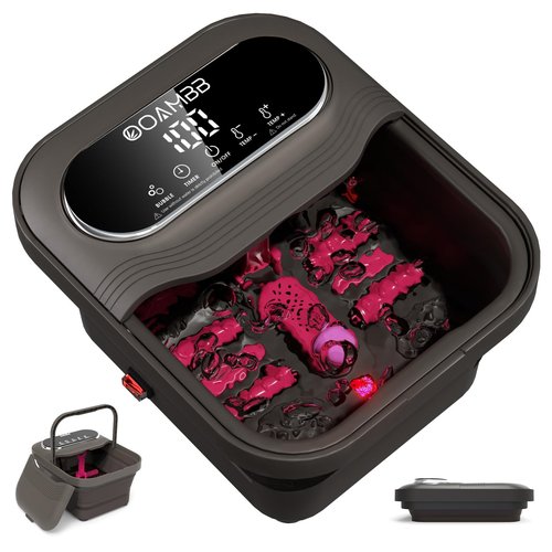 OOAMBB Collapsible Foot Spa with Heat, Bubble and Temp Control, Foot Bath Massager with XL Touch Screen and Massage Rollers, Foot Soaking Tub, Pedicure Foot spa for Stress Relief (Grey)