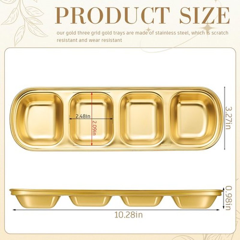 Teenyyou 4 Pcs DIY Esthetician Bowls Face Mask Tray Esthetician Supplies Stainless Steel Compartment Serving Tray Women Skincare Products for Spa Salon Aesthetician Beauty, Nail Art(Gold,Large)