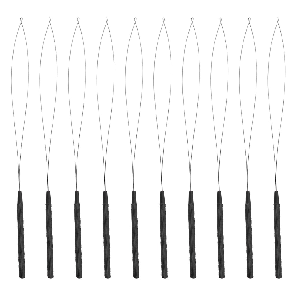 10-Piece Hair Extension Loop Tool Set, Black, Micro Rings & Nano Beads